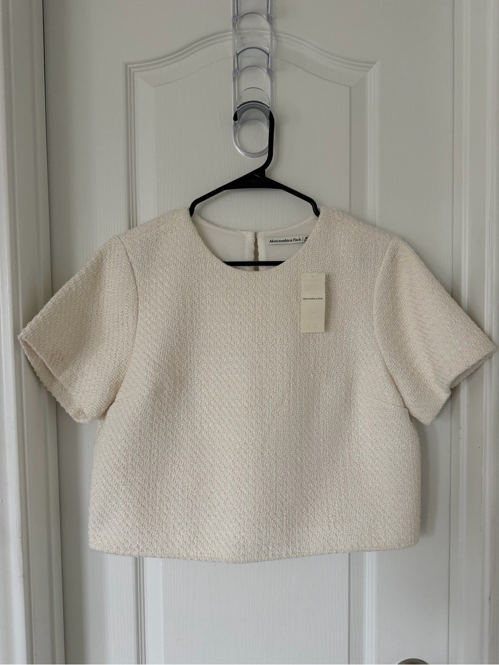 Abercrombie & Fitch Cream Textured Cropped Short-Sleeve Top